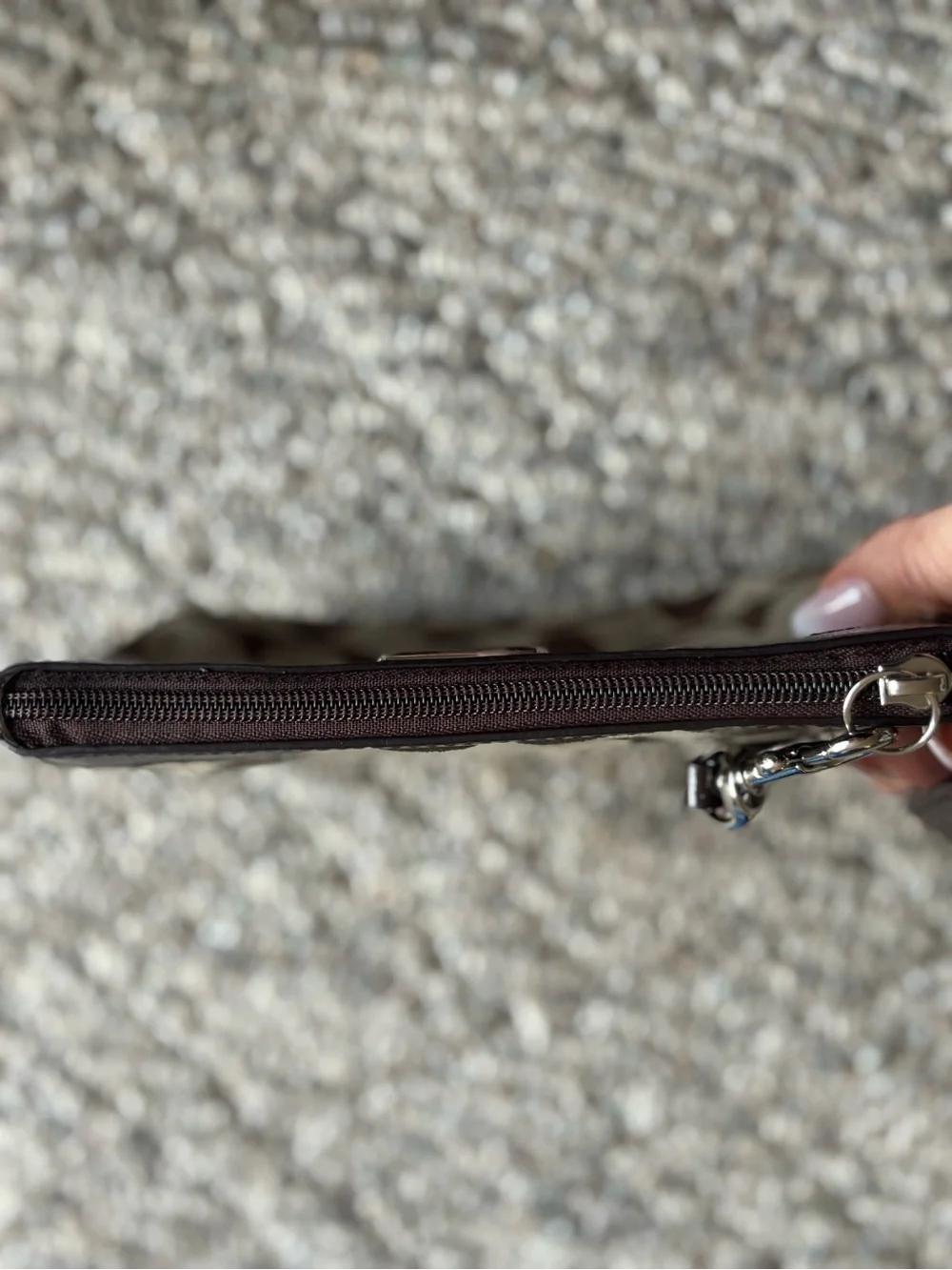 Coach Brown Signature Logo Wristlet with Dark Brown Trim